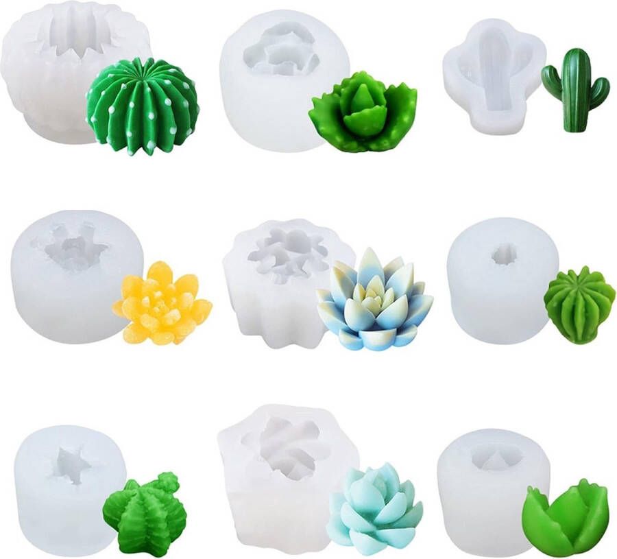 NA 9 stuks siliconen mal voor vetplanten en cactus succulente hars mal voor handgemaakte kaars fondant epoxyhars polymeerklei