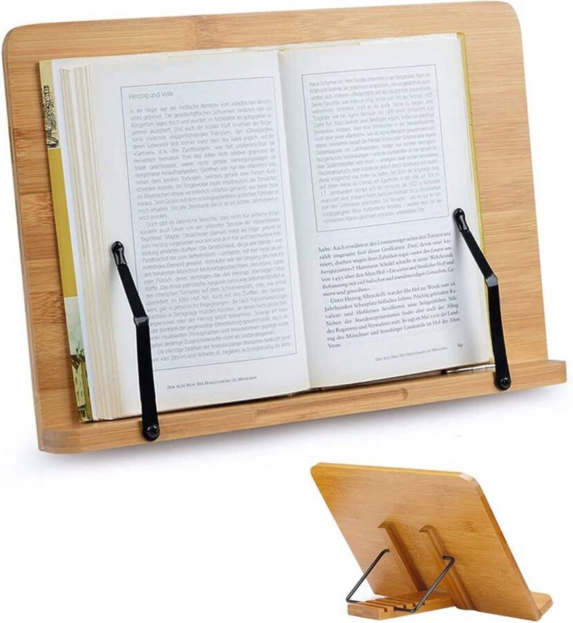 NA Bamboe leesstandaard 34 x 24 cm kookboekhouder instelbaar boekenstandaard boekhouder bamboe leesrest voor boek tablet pc laptop