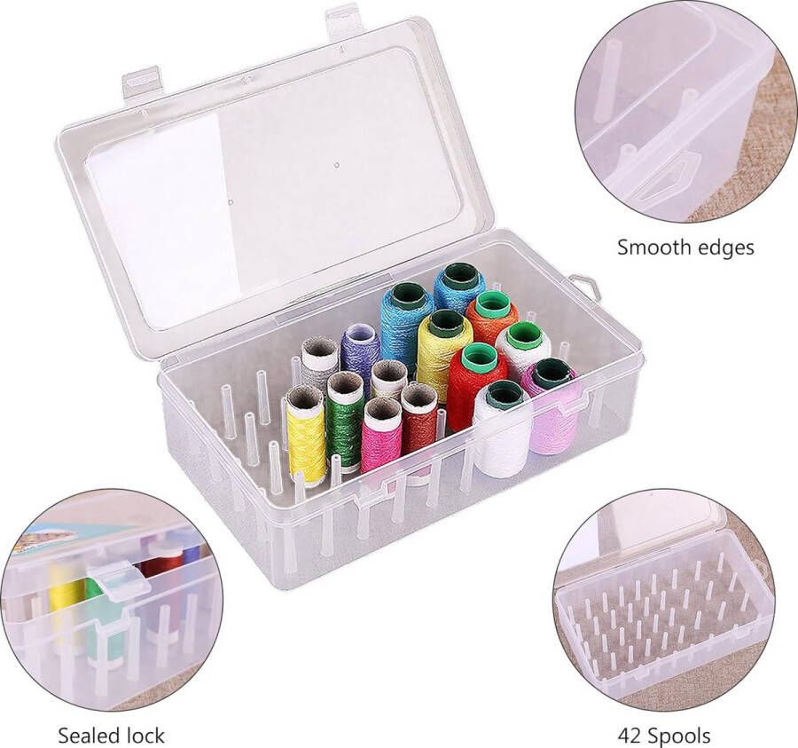 Naaidoos Opbergbox Naaigarendoos met 42 Garenrollen voor Opbergen Van Borduurgaren Naaigaren Garenklossen 23.7x13.7x6.6cm Transparant