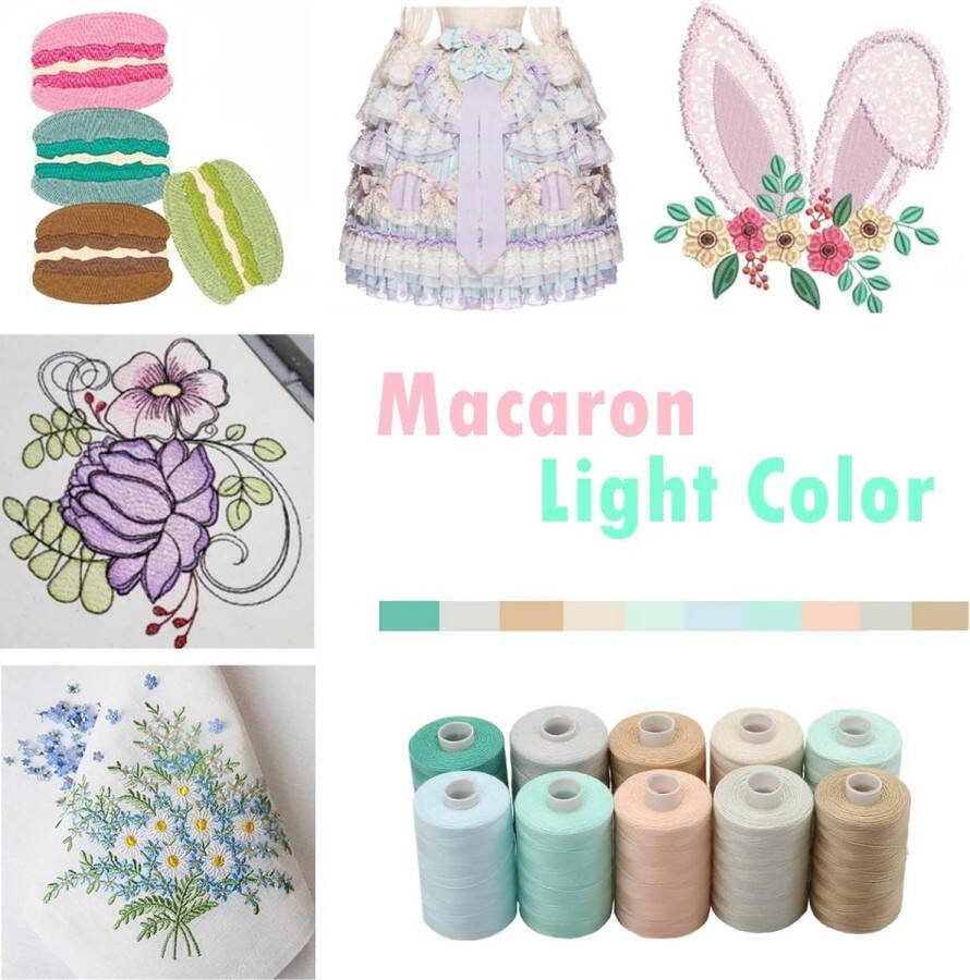 Naaidraad draad voor naaien naaimachine quilten handstiksels doe-het-zelf alle doeleinden polyester draadset 10 spoel 1000 meter (Macaron Color Series)