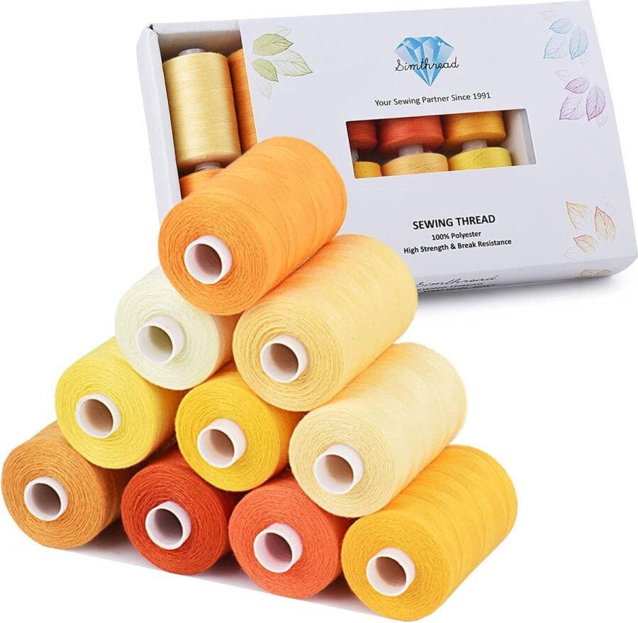 Naaidraad draad voor naaien naaimachine quilten handstiksels doe-het-zelf alle doeleinden polyester draadset 10 spoel 1000 meter (gele serie)