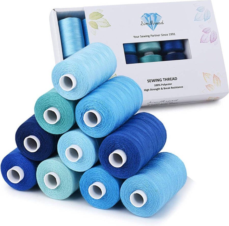 Naaidraad draad voor naaien naaimachine quilten handstiksels doe-het-zelf alle doeleinden polyester draadset 10 spoel 1000 meter (denim kleurserie)