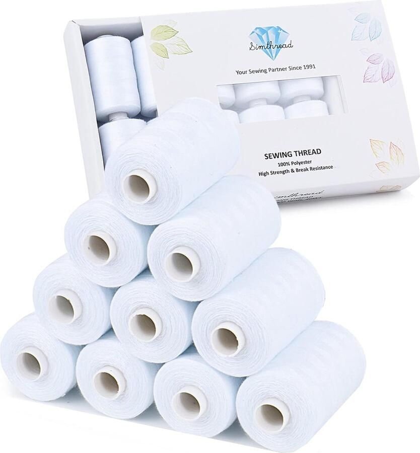 Naaidraad draad voor naaien naaimachine quilten handstiksels doe-het-zelf alle doeleinden polyester draadset 10 spoel 1000 meter (witte serie)
