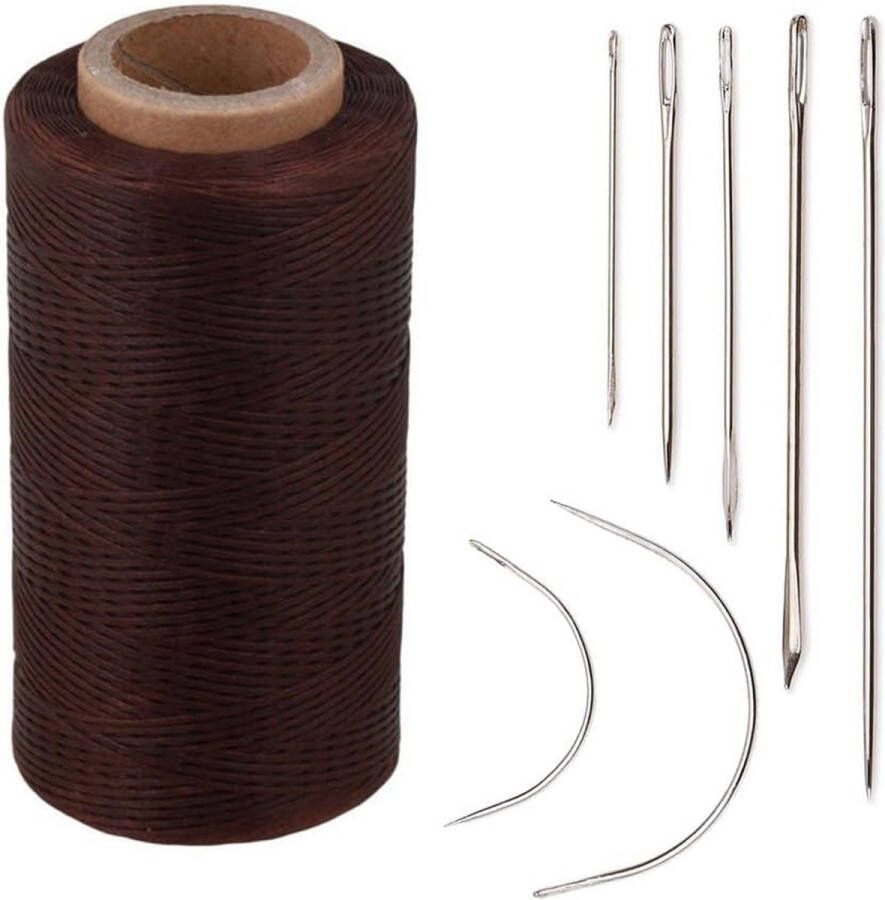 Naaigaren 260 meter lederen naaien gewaxt 1 mm naaigaren wax snoer met 7 stuks leren naad naalden voor leer vaardigheid DIY polyester (bruin)