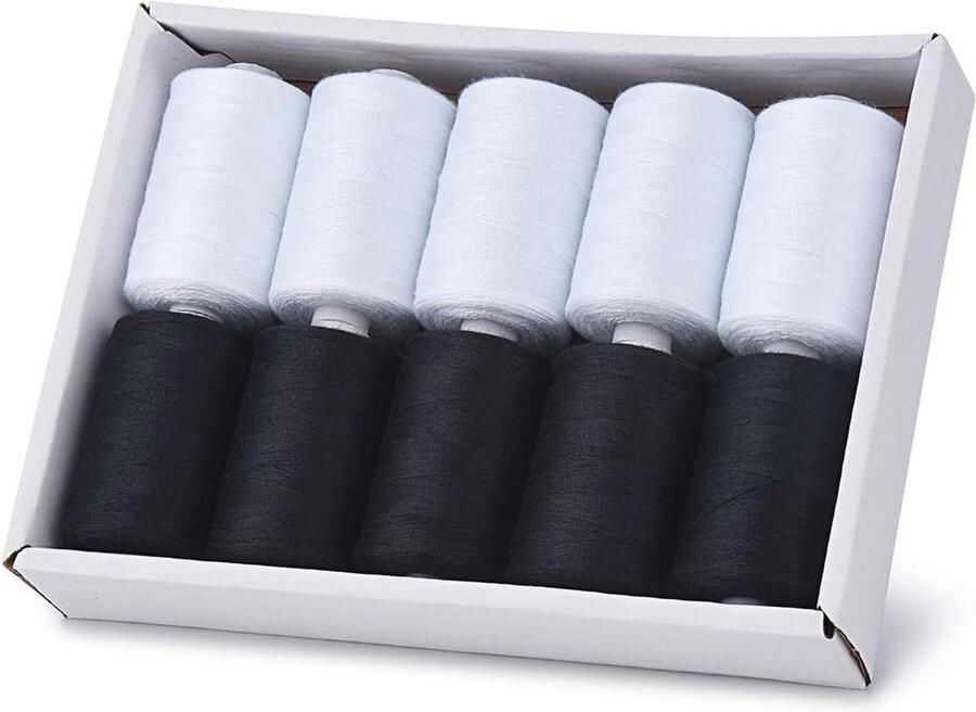 Naaigaren 40 Kleuren 1000 Yards Per Spoel 40S 2 Polyester 15 Kleurensets Opties voor Naaimachine Borduurmachine Hand Naaien (5 Zwart 5 Wit)