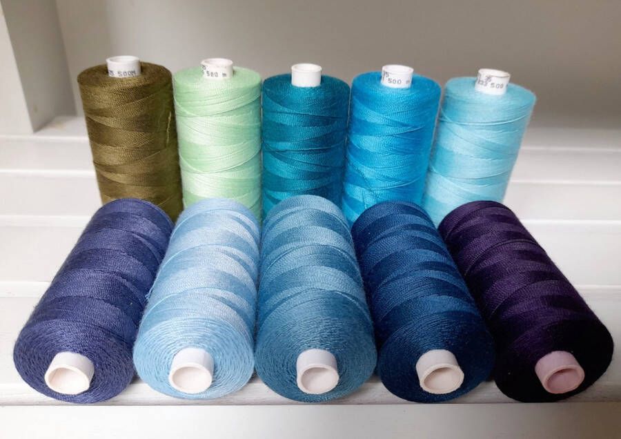 Naaimachine garen 10 klossen 500 m 300 m blauw groen sterk ook voor zwaardere stoffen machine borduren