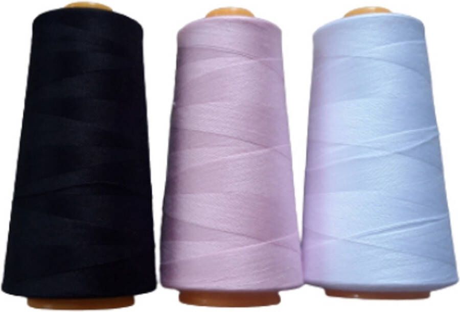 Naaimachine overlock grote klos garen 3 stuks roze wit zwart cone draad voor naaien lockgaren ook geschikt voor rechte steken
