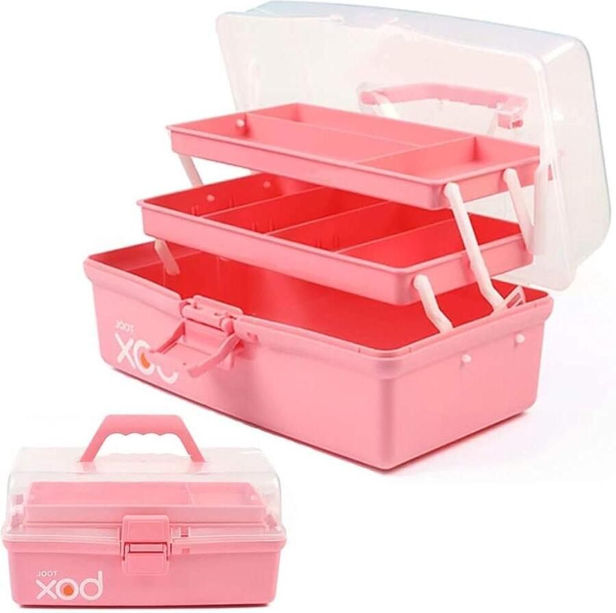 Naaimand Opvouwbare Gereedschapskist Kunst & Ambachten Hoes 305cm Drielaagse Multifunctionele Opbergdoos Organizer Naaigoebehoren Medicijndoos Familie EHBO-doos Met 2 Trays Roze