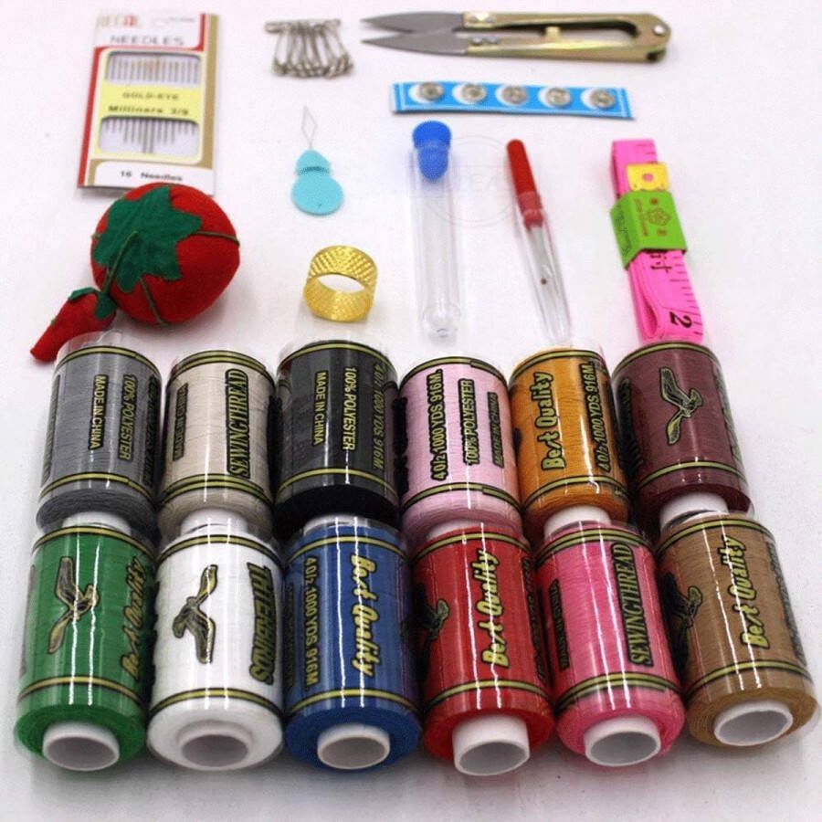 Naaiset 51 STKS Mini Naaiset Naaikits voor Volwassenen Reizen Naaiset Naaigaren (ROZEN