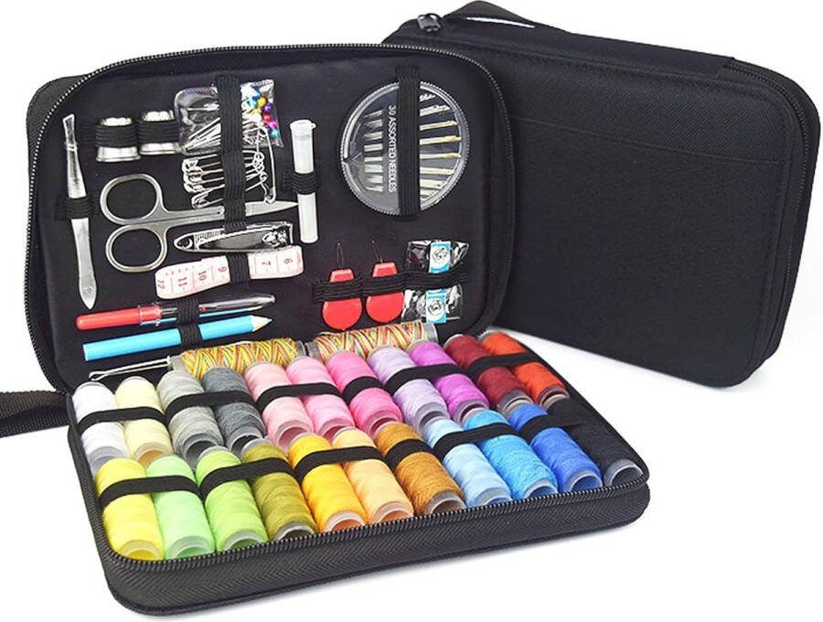 Naaiset 97 stuks naaitoebehoren 24 spoelen draad compleet mini naaigaren voor beginners reizigers familieleden en vrienden zwart