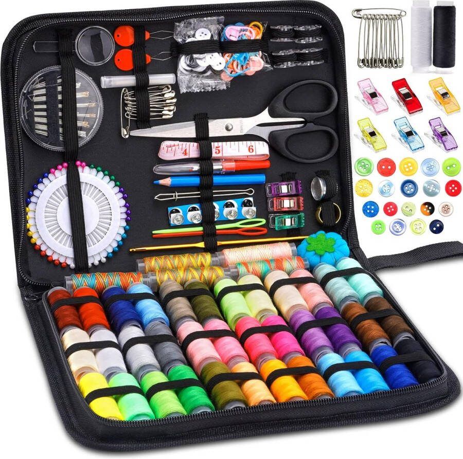 Naaiset met 236 naaitoebehoren 43 XL gekleurde garenrollen premium naai-accessoires voor beginners reizigers familieleden en vrienden naaigaren voor thuis met reparatie- en naainaalden
