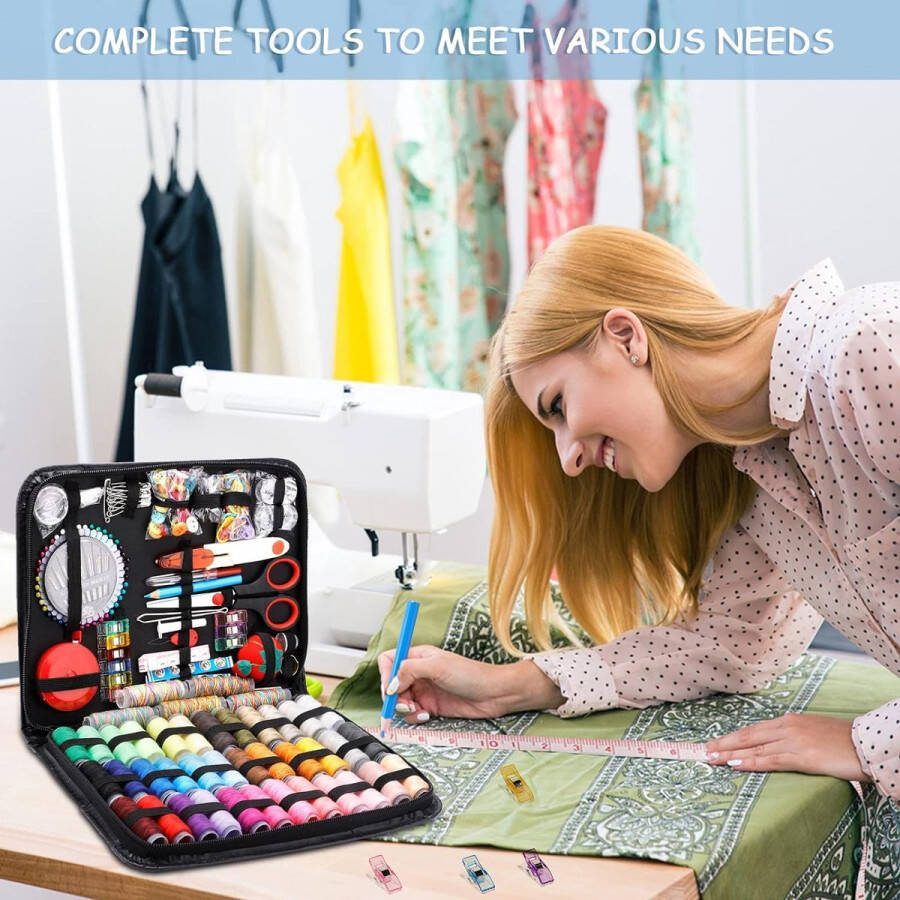 Naaiset met 249 naai-accessoires naaigaren naaimachine-accessoires mini-naaiset voor thuis reizen en noodgevallen naaiset met PU-koffer naaigaren complete naaiset voor beginners