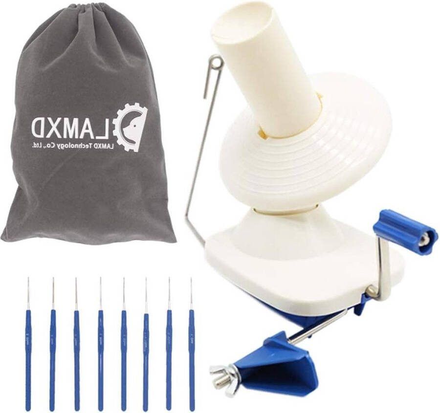 Naaldwerk garenspoel handbediend capaciteit 113 g blauw draagbaar pakket haaknaalden set