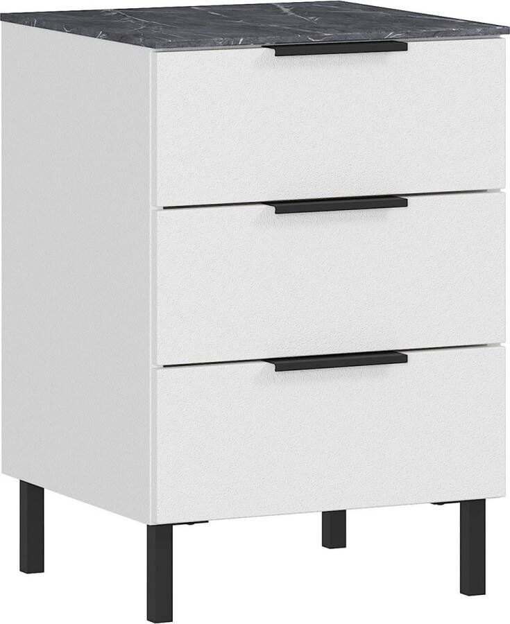 Nachtkastje Amalfi Grijs Wit Breedte 41 cm Hoogte 60 cm Diepte 40 cm Met lades Zonder deuren