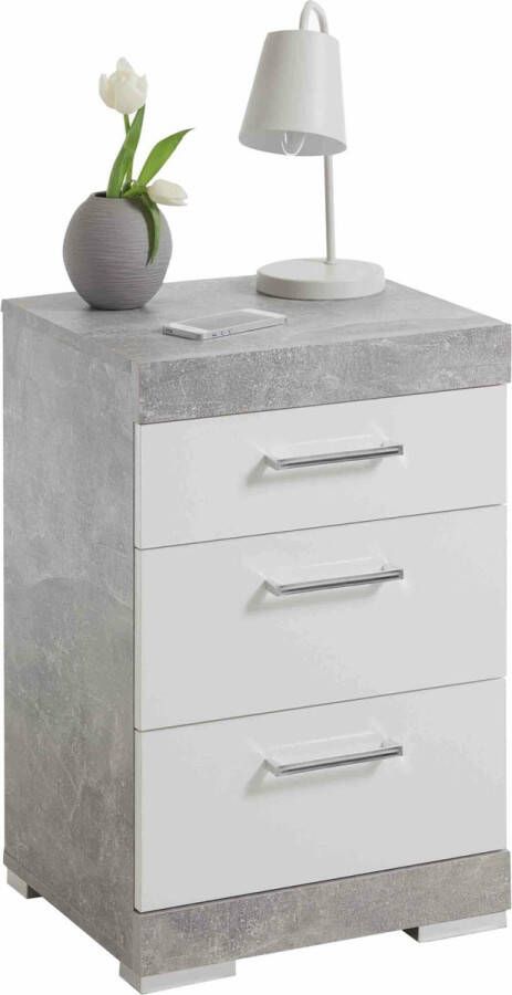 Nachtkastje Hermes Beton Wit Breedte 40.2 cm Hoogte 64.2 cm Diepte 35.2 cm Met lades Zonder deuren