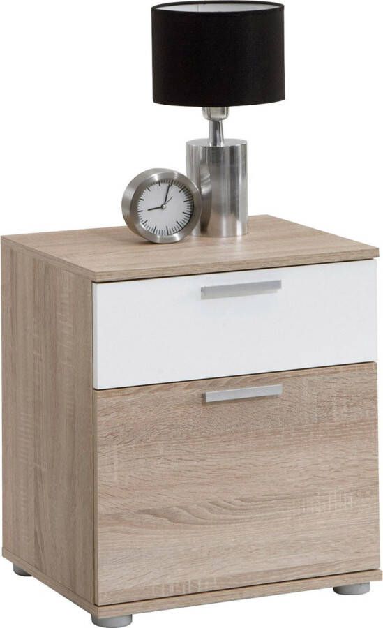 Nachtkastje Leila Eiken Wit Breedte 45 cm Hoogte 53 cm Diepte 38 cm Met lades Zonder deuren