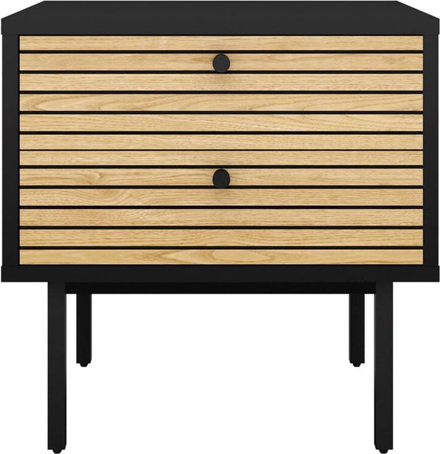 Nachtkastje Madeira Eiken Zwart MDF Breedte 50 cm Hoogte 50 cm Diepte 40 cm Met lades Met planken Zonder deuren