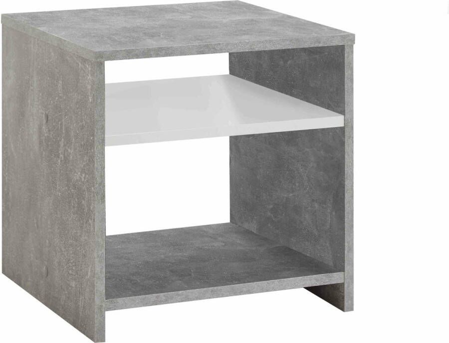 Nachtkastje Mary Beton Wit Breedte 39.9 cm Hoogte 39.9 cm Diepte 39.9 cm Met planken Zonder deuren