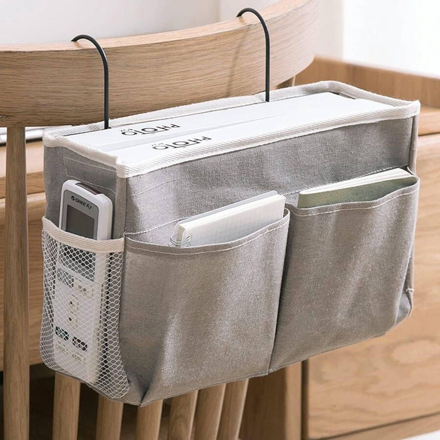 Nachtkastje Opknoping Opbergmand 2 Stks Bedorganizer om op te Hangen Grote Capaciteit Opknoping Opbergmand met Metalen Haak voor Slaapzaal Slaapkamer Keuken (Grijs)