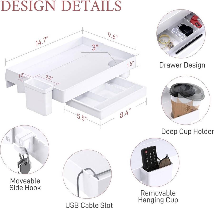 Nachtkastplank voor bed opvouwbaar stapelbed plank clip op nachtkastje lade college slaapzaal essentiële tafel Caddy met lade beker en koord houder voor bovenste stapelbed organizer wit