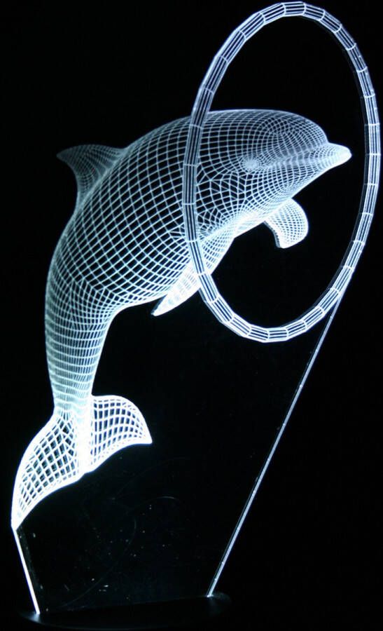 Merkloos Sans marque Nachtlamp 'Dolfijn in ring' LED lamp 3D Illusion 7 kleuren en 4 effecten