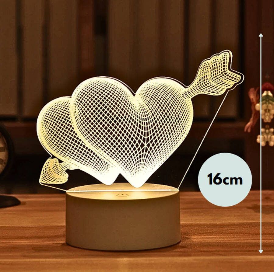 Nachtlampje Kinderlampje Harten Valentijn cadeautje 3D lamp LED tafellamp
