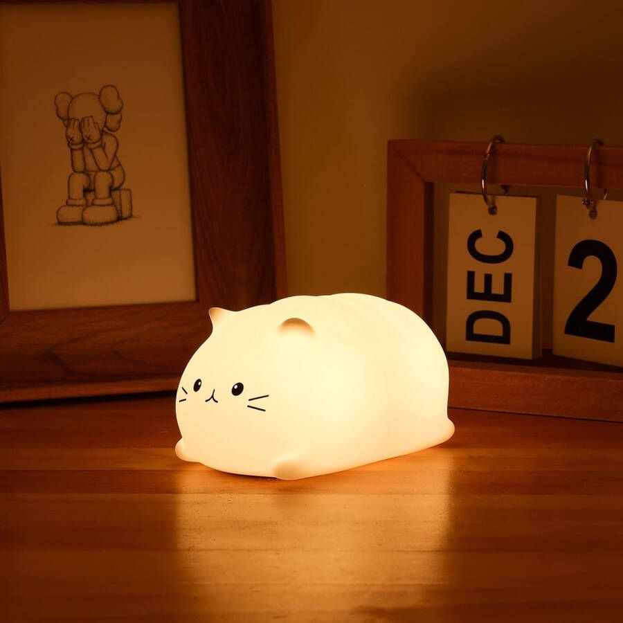 Kat Nachtlampje voor Meisjes Slaapkamer 7 Kleur Veranderende Baby Nachtverlichting voor Kinderen Peuters en Tieners Draagbaar Siliconen Kawaii Nachtlampje Kinderkamer Decor
