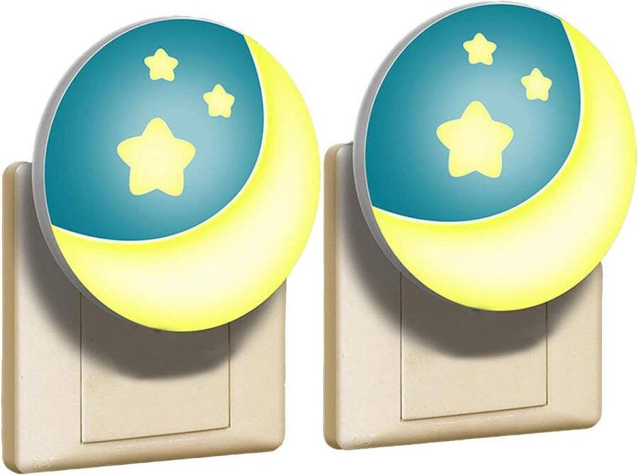 Nachtlampjes 2 stuks Maanmotief LED Bedsidelamp voor Kinder Slaapkamer Stopcontacten Decoratie Schemersensor Binnen Punt Licht Hal Trap Nachtlamp stopcontact
