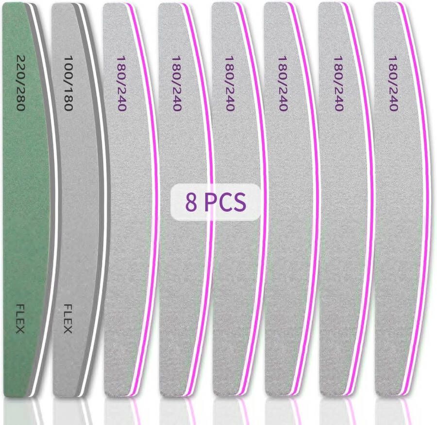 Nagel Buffer 8 stuks Nagelvijlen en Buffer Set 180 240 Grit Nagelvijlen Emery Board 100 180 220 280 Nagel Buffer Blokken Dubbelzijdig voor Natuurlijke Gel Nagelvijlen Buffers voor Thuis en Salon Gebruik