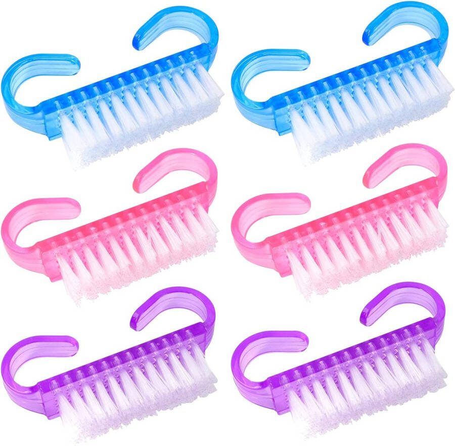 Nagelborstel 6 stuks Nail Clean Borstel Plastic Handvat Nail Vinger Tip Schrobben Borstels voor Nagels Tuin Huis & Salon Gebruik
