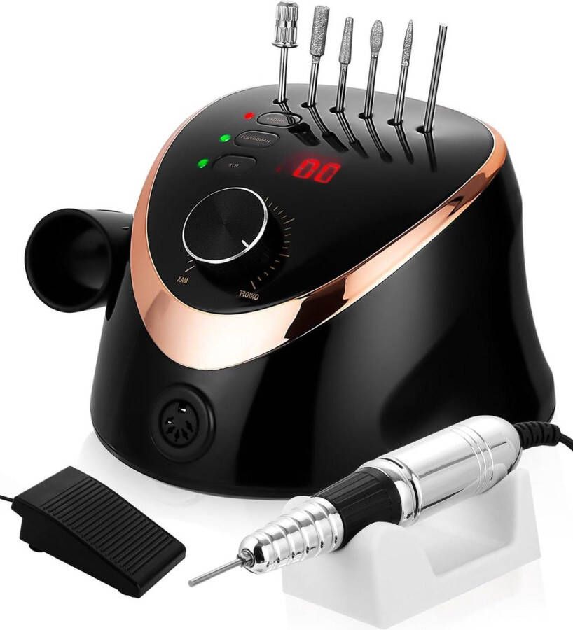 Nagelfrees elektrisch voor gelnagels 35000 omw-min manicure pedicureset 6-in-1 nagelvijl hand- en voetverzorgingsapparaat met led-display voetpedaal instelbare snelheid Nagelvijl elektrisch