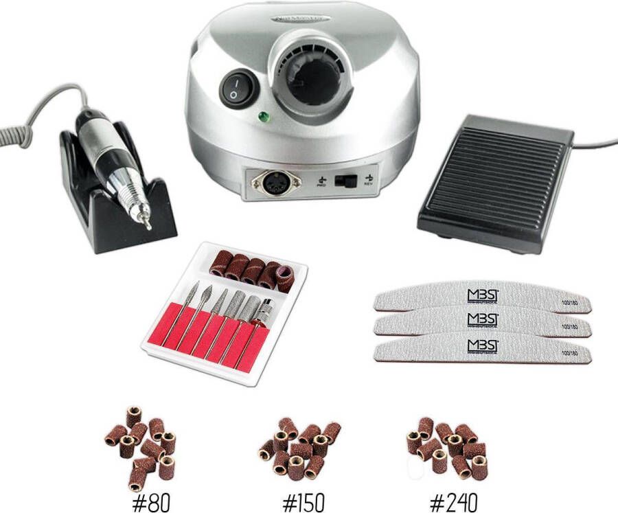 Nagelfrees zilver + 3 MBS trapeze vijlen bitsetje en 30 schuurrolletjes