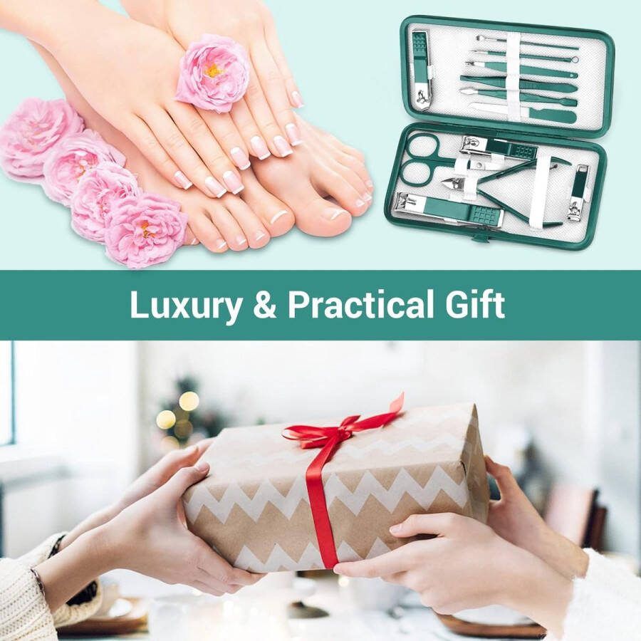 Nagelknipper Manicureset 12-Delige Professionele Nagelknipperset Roestvrijstalen Pedicurekit Voor Mannen Vrouwen Nagelverzorgingsgereedschap Met Reisetui Merk: