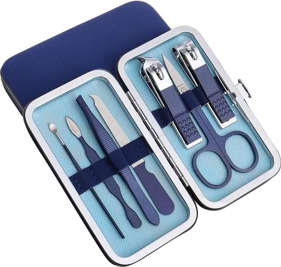 Nagelknippers Set Manicure- en Pedicureset Opbergcase Zwart Blauw 7-Delige
