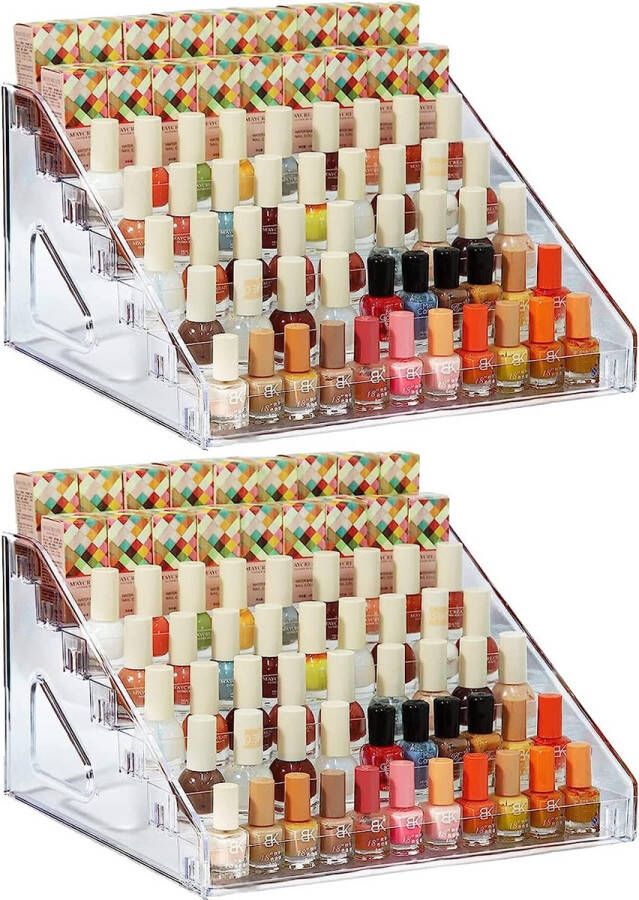 Nagellak Organizer 84 Flessen van 7 Lagen Verf Opslag Zonnebril Acryl Display Rack Essentiële Oliën Houder Clear Makeup Organizer Geen gereedschap nodig Montage (2 Pack)