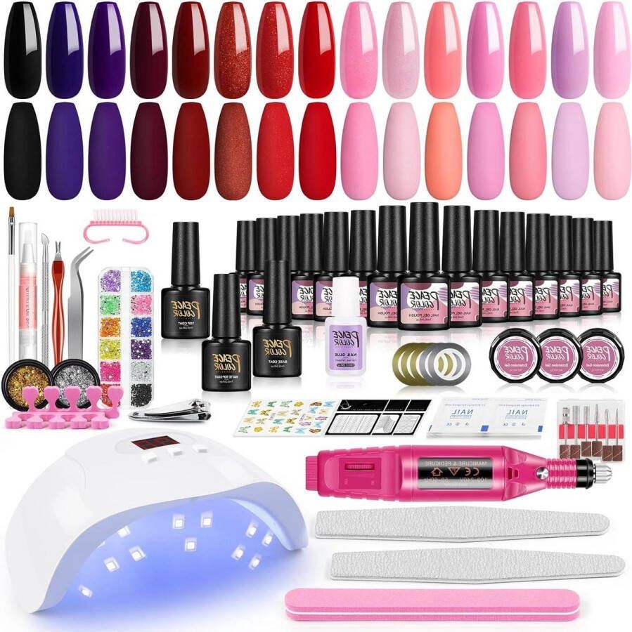 Nagellak set met 36W UV-LED lamp 15pcs gel nagellak Elektrische nagelsnijder Matte top base coat Nail art set