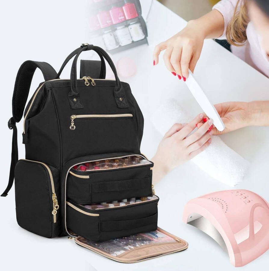 Nagellaktas rugzak organizer tas voor 56 flessen en nageldroger opbergtas voor nagellamp en accessoires zwart nagellak koffer