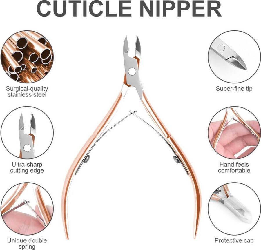 Nagelriemschaar 4 Stuks Cuticle Pusher Remover Set Professional Cuticle Clipper Roestvrij Staal Nagelschaar Pedicure Manicure Tools voor Mannen en Vrouwen(Rosé Goud)