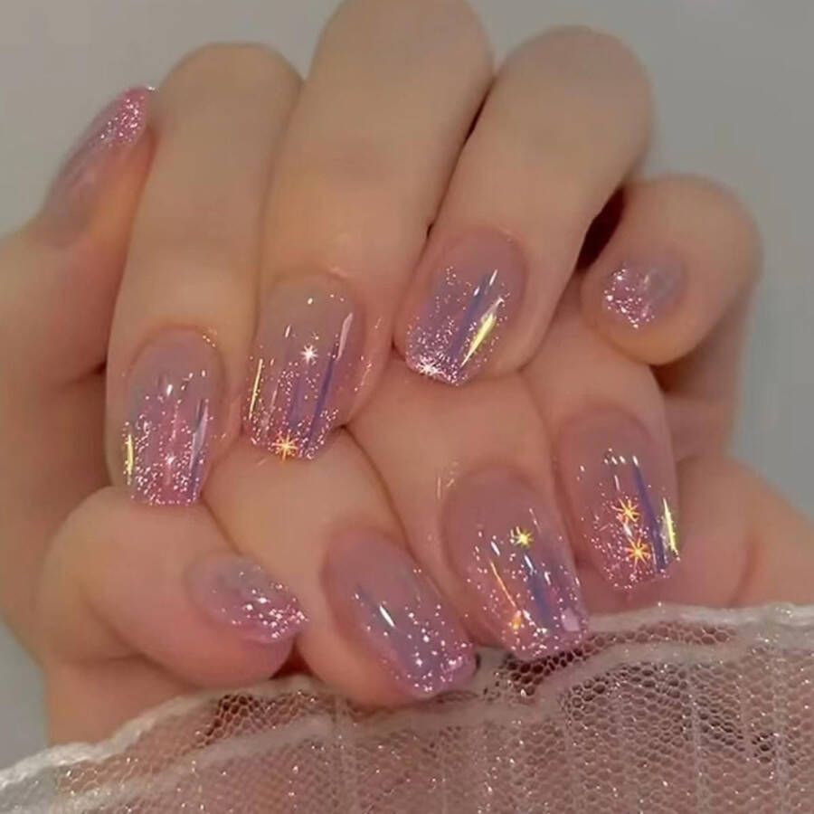 Nagelstickers Velletjes 3D Nail Art Stickers Nail Art Set Tools Nagelstickers Meisjes Nagelstickers Nail Art Nagel Decoratie Square Press on Nails -Medium nepnagels -met nagellijm -Acryl kunstnagels