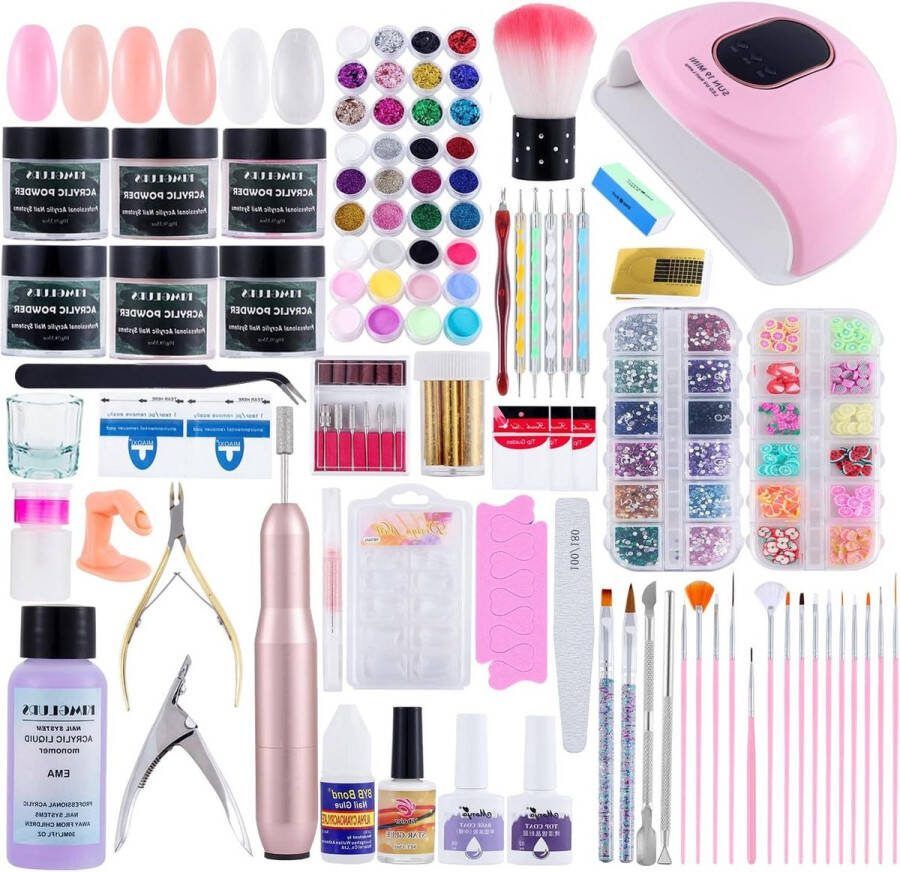 Nagelstudioset 6 kleuren acrylpoeder met elektrische nagelfrees 72 W uv-lamp gelnagels starterset nageldesign voor uv-nageldesign nagelset nail art vrouwen