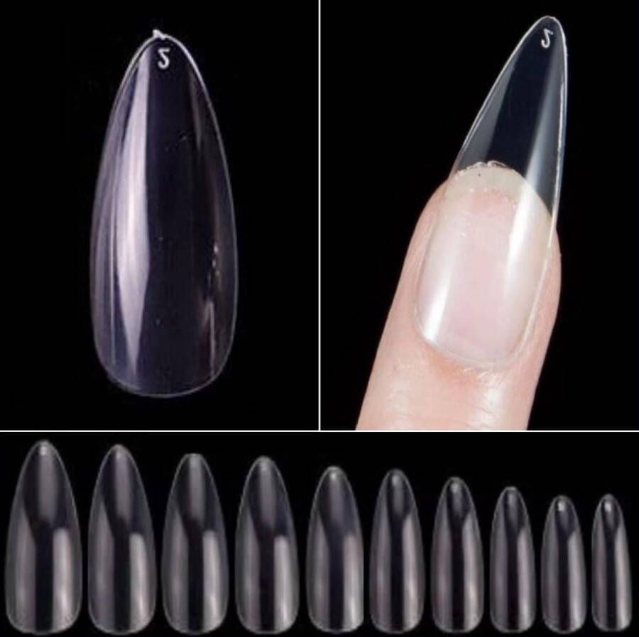 Goodbitz Nageltips 500 stuks Almond lang Nailtips Nepnagels Kunstnagels Plaknagels Nageltips transparant Nagel tips transparant Full cover Nailtips Full cover nageltips 500 stuks Nagel tips acryl Nagel tips