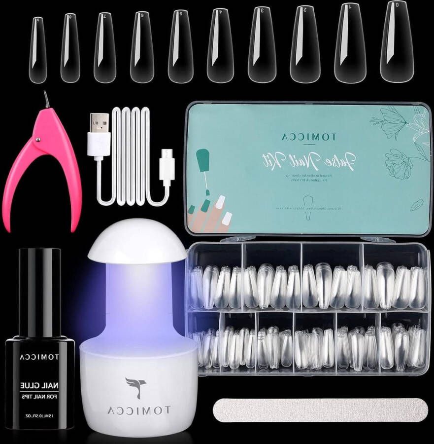 Nageltips en Gel Uitbreidingsset Mini Nagellamp Nagellijm 500 PCS Zachte Gel Nageltips Nagelverlenging Lange Doodskist