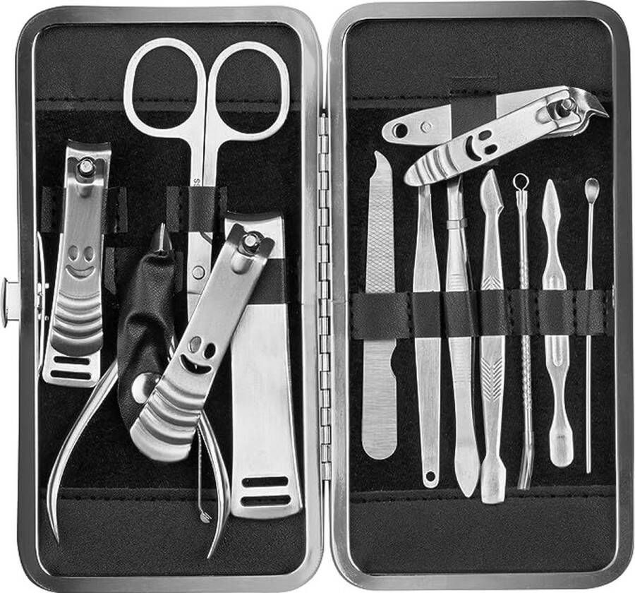 Nagelverzorging Manicure Set 12 Stuk Professionele Nagelknipper Kit Pedicure Care Gereedschap Roestvrij Staal Grooming Tools met PU Lederen Case voor Reizen & Thuis