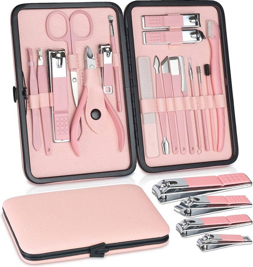 Nagelverzorgingsset nagelknipper set nagelknipper kit set nagelset manicure set dames roestvrij staal pedicureset nagelverzorgingsgereedschap nagelschaar grooming kit voor thuis reizen (roze)