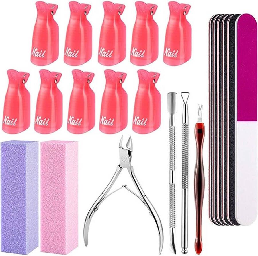 Nagelvijl en buffer 22 stks Professionele Manicure Gereedschap Kit met Rvs Cuticle Pusher en Dode Huid Vork Nail Removal Nail Care Sets voor Salon en Thuisgebruik