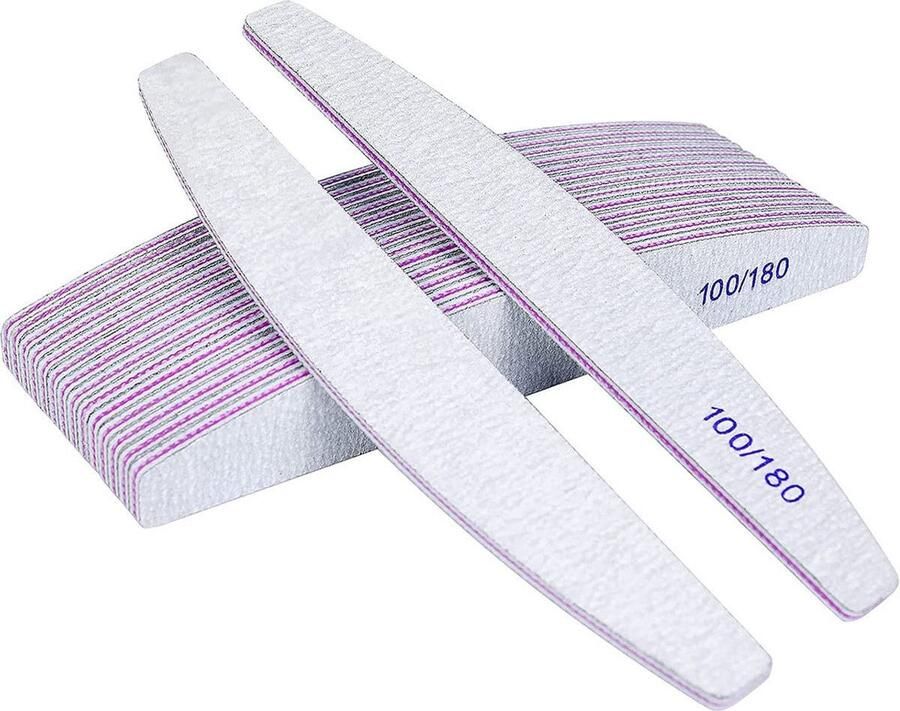 Nagelvijlen 100 180 grit Dubbelzijdige Emery Board Professionele Gebogen Vingernagelvijlen voor Nagelverzorging en Styling (Grijs)100 Stks