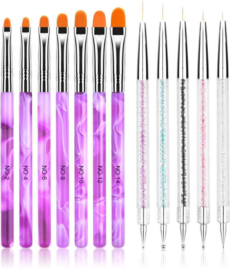 Nail Art Penseelset 12 stuks Nail Art Pen en Nail Dotting Tools Dubbelzijdige stippelpennen Nail Art Liner-penselen Professionele Nail Art Tools Nail Pen Designer voor Acrylgelnagels