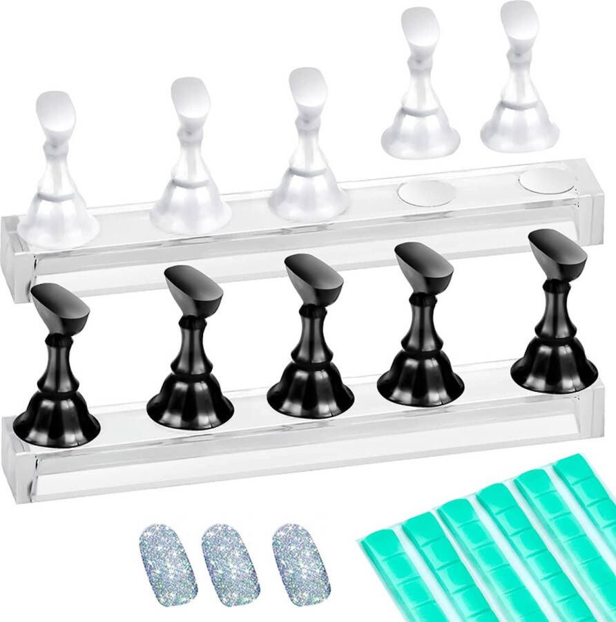 Nailtrainer oefenhand voor nagels 12-delige set acryl nagels starterspakket starter kit nagel display magnetische waaier – kunstnagels plaknagels nail art set uv lamp gelnagels houd