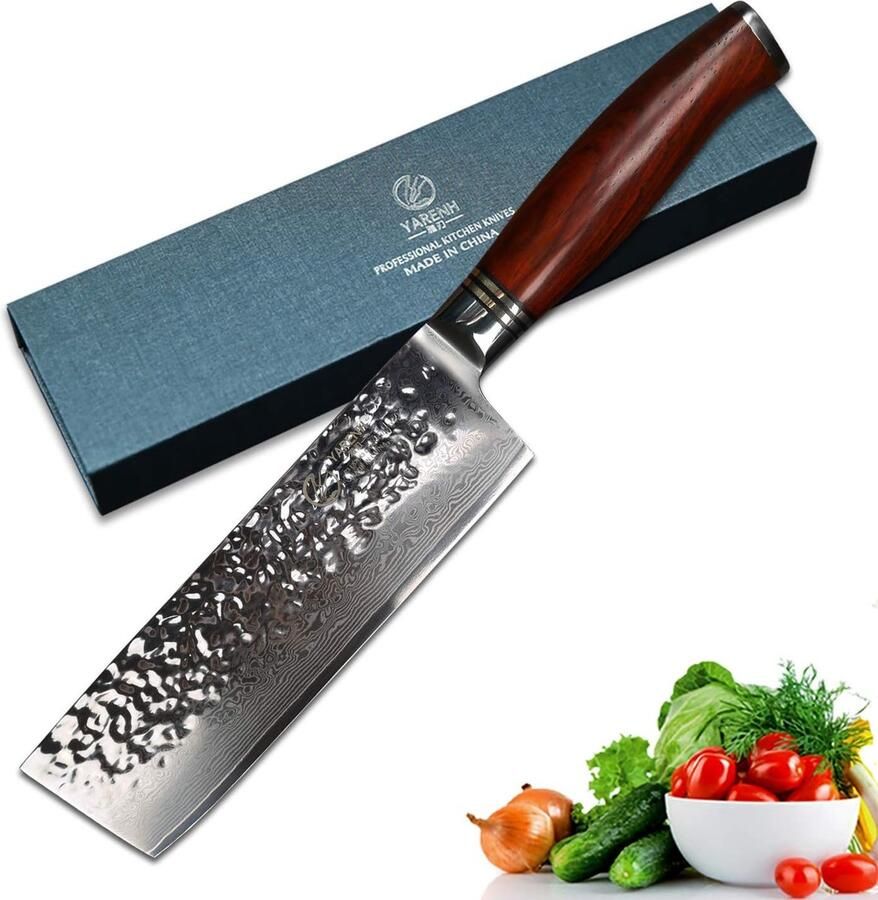 Nakiri mes damaststaal 17 cm klein hakmes van 73 lagen damaststaal handvat van natuurlijk hout keukenmes scherp voor huis en keuken met ergonomische handgreep HTT-serie