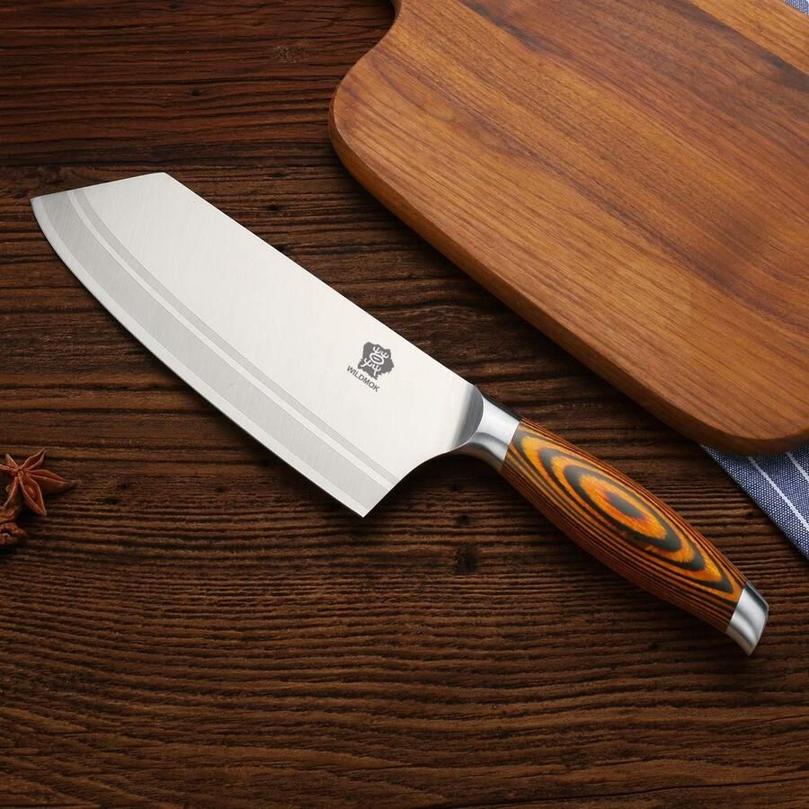 Nakiri mes professioneel Aziatisch hakmes 20 cm Duits stalen vleesmes met pakka-houten handvat